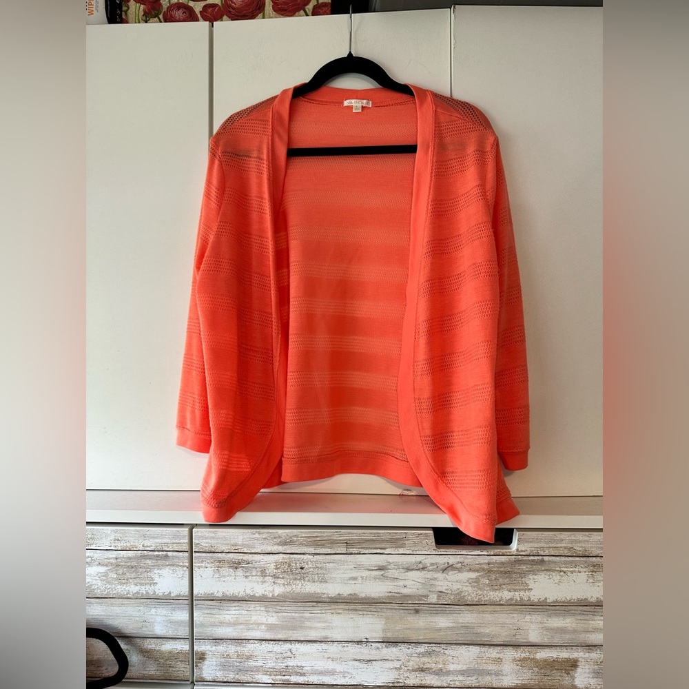 🧡✨ Northcrest Orange Open Front Cardigan L Lightweight 3/4 Sleeve